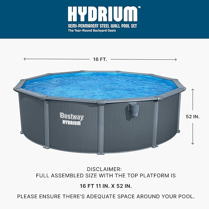 Bestway Hydrium 16' x 52" Round Steel Wall Above Ground Pool Set