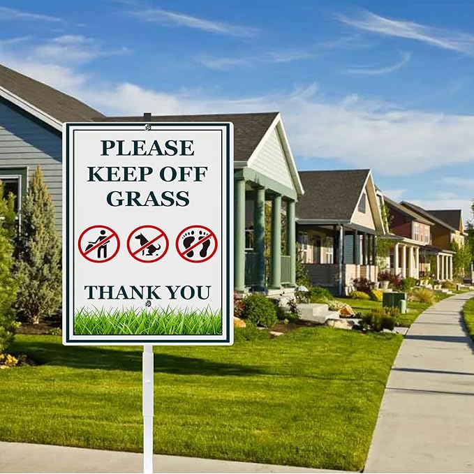 Keep Off Grass Sign for Yard Rustproof Reflective Aluminum Stay Off Grass Keep Dogs Off Lawn Signs With Stakes Stand No Littering Sign Outdoor Decor 8x12 In