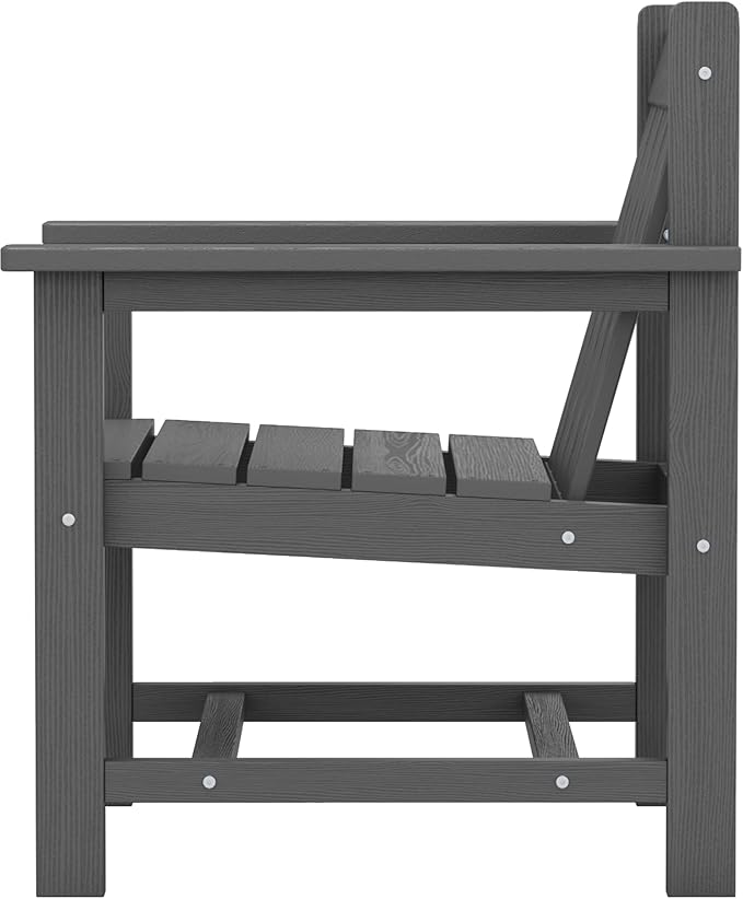 SEWRWALL 3 Pieces Patio Bistro Set, All Weather Adirondack Chair Set with Side Table, HDPE Material Outdoor Patio Furniture Set for Balcony, Porch, Garden, Backyard- Gray