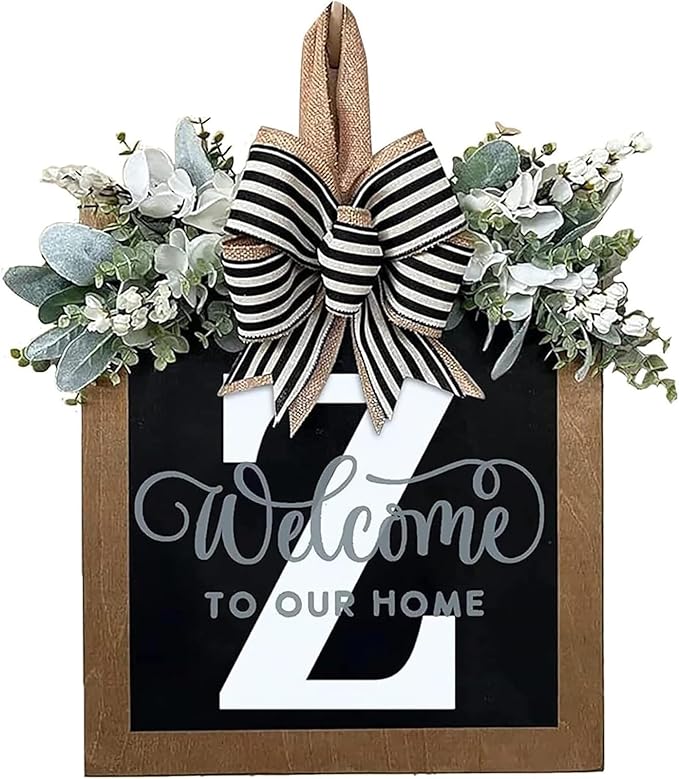 Last Name Front Porch Decor, Welcome Sign Wreath, Outdoor Decorations, 26 Letter Hanging for Door, Spring Wreaths for All Seasons Monogram (Z)