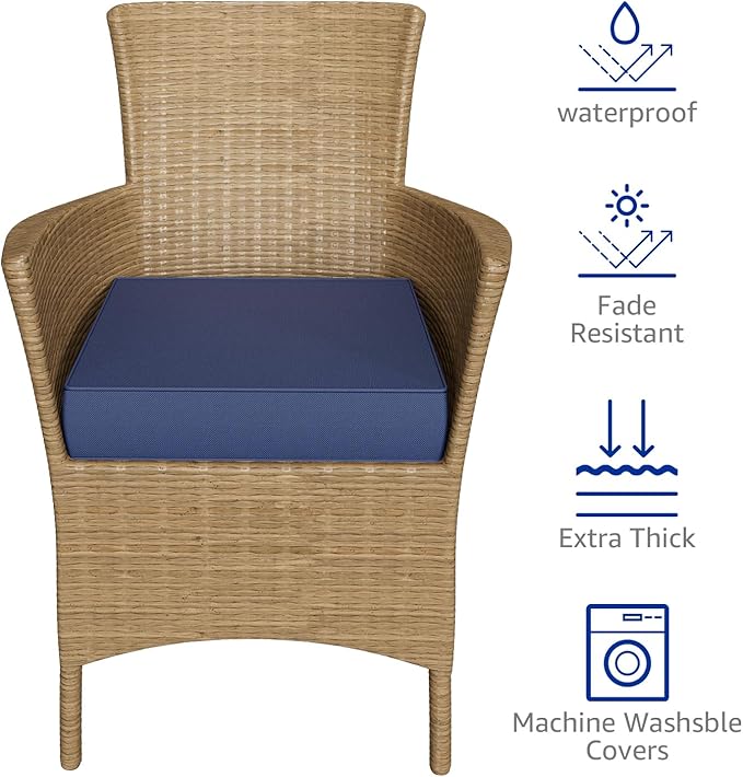 YENING 19x19 Memory Foam Outdoor Chair Cushions Waterproof 4 Inch Extra Thick Patio Seat Pads for Furniture Navy Blue Set of 2