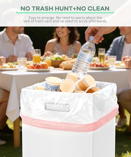 4 Pack Corrugated Cardboard Disposable Trash Cans for Parties, 40 Gallon Collapsible Garbage Cans with Handle, Thick Foldable Bins for Party Events Camping Beach(18.1" L x 18.1" W x 35.7" H), White