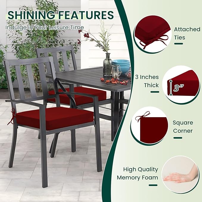 HARBOREST Outdoor Chair Cushions Set of 4, Water Resistant Patio Chair Cushions with Ties, Square Corner Outdoor Seat Cushions for Patio Furniture, 18.5"x16"x3", Burgundy