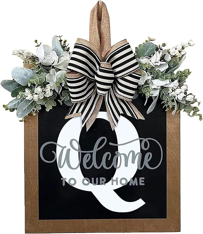 Last Name Front Porch Decor,Welcome Sign Front Door Wreath,Porch Decorations Outdoor,26 Letter Wreaths Front Door Hanging,Spring Wreaths for Front Door,Front Door Wreaths for All Seasons Monogram (Q)