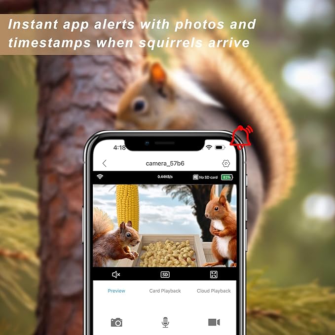 Wooden Squirrel Feeder with Camera Solar Powered, Smart Squirrel Picnic Table Feeder with Corn Cob Holder, Squirrel Feeders for Outside Backyard for 2.4g WiFi Coverage Area