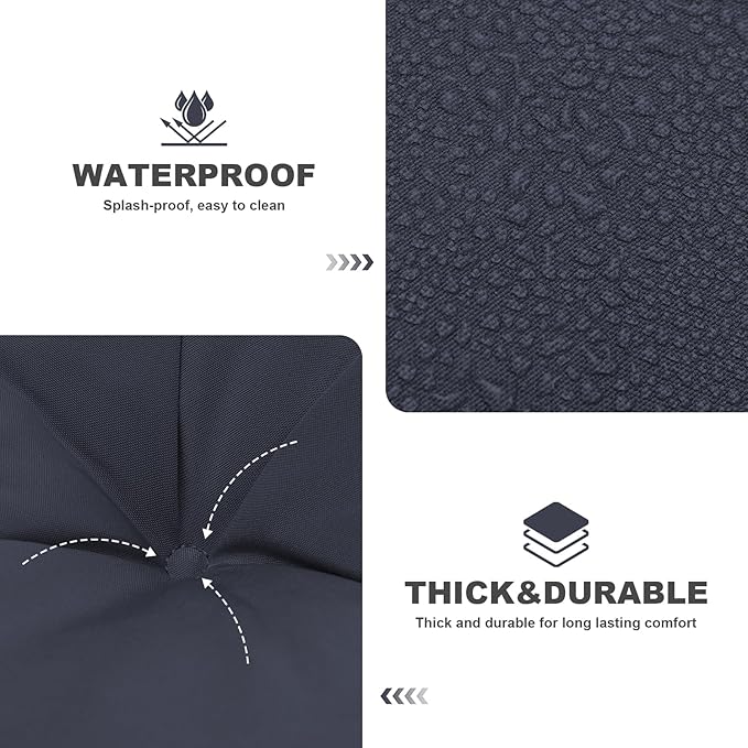 Porch Swing Cushions,Outdoor Cushions 3 Seater Replacement with Backrest, Waterproof Thickened Bench Cushion with Ties for Porch, Patio,Outdoor, Backyard and Garden (Navy Blue 40 * 40 in)