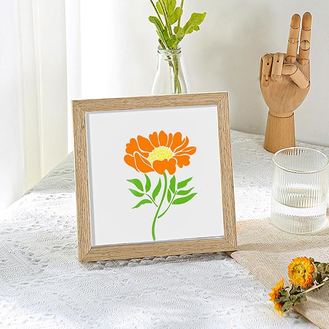 6 PCS Large Flower Stencils, Sunflower Peony Reusable Plastic Paint Templates for Painting on Wood, Floral Plant Stencils Set for Garden Fence Wall Mural Wood Furniture Fabrics Art DIY Craft Decor