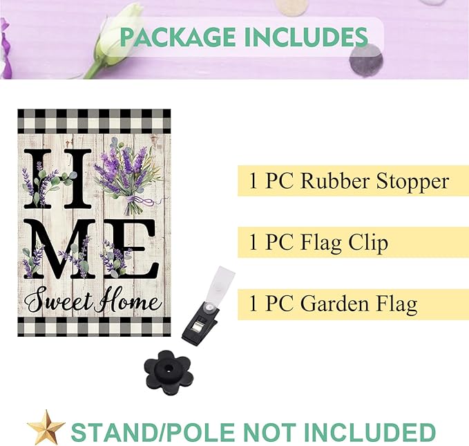 ORTIGIA Spring Summer Garden Flag 12.5 x 18 Inch Double Sided Burlap Home Sweet Home Purple Lavender Floral Flower Small Yard Flag Holiday Outdoor Outside Wedding Anniversary Decoration