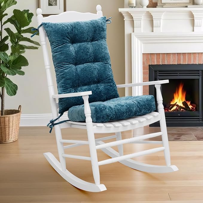 mudilun Rocking Chair Cushion Set - Non-Slip Tufted Rocking Chair Cushions with Ties Soft Indoor/Outdoor Wooden Rocking Chair Seat Pad for Porch Garden Cafe & Nursing