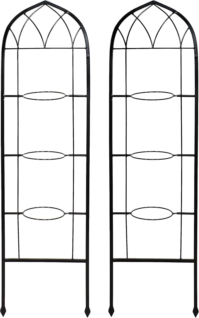 Sunnydaze Steel 2-Piece Arched Garden Trellis for Climbing Plants with 3 Folding Flowerpot Supports - 48"