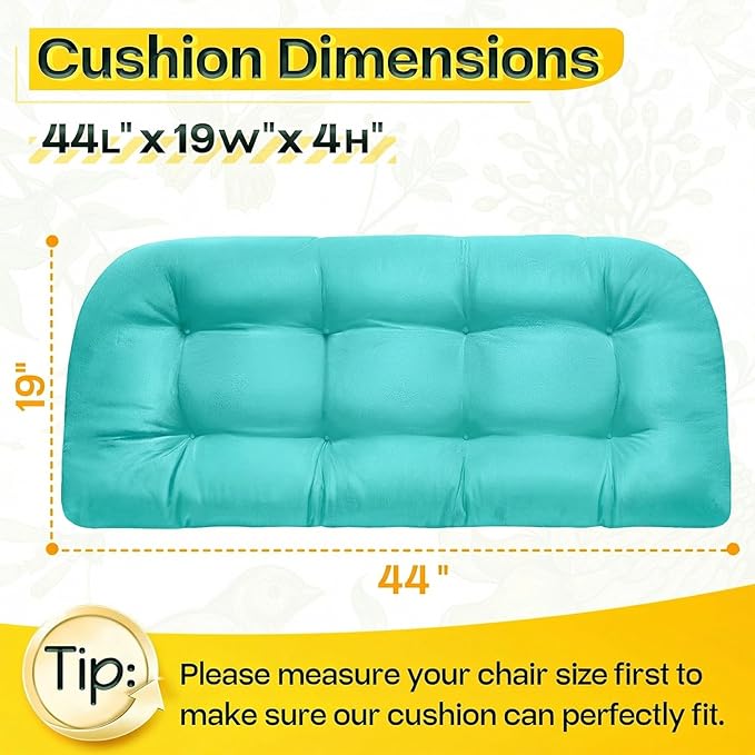 MAGIC ELEPHANT Outdoor Bench Cushion, Memory Foam Loveseat Cushion for Patio Furniture Wicker Chair, Settee Porch Swing Seat Cushion, 44 x 19 Inches (Turquoise)