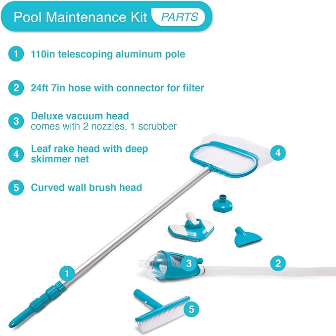 Intex 15'x48 Round Inflatable Outdoor Above Ground Swimming Pool Set with Ladder, Filter Pump, and Deluxe Maintenance Pool Cleaning Kit for Backyards