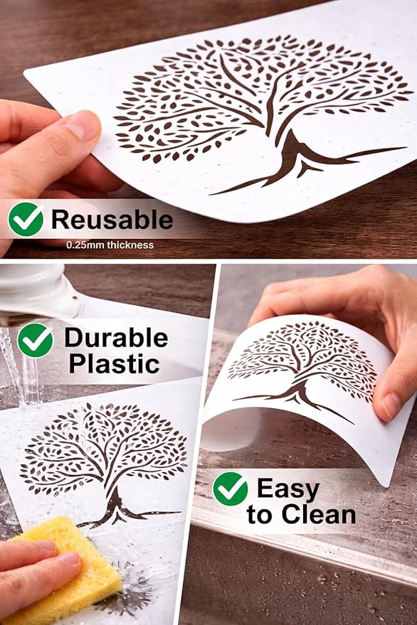 Tree Stencil – Nature Forest Landscape Design Template Pattern Reusable Art Stencil for Painting, Crafting and DIY Projects