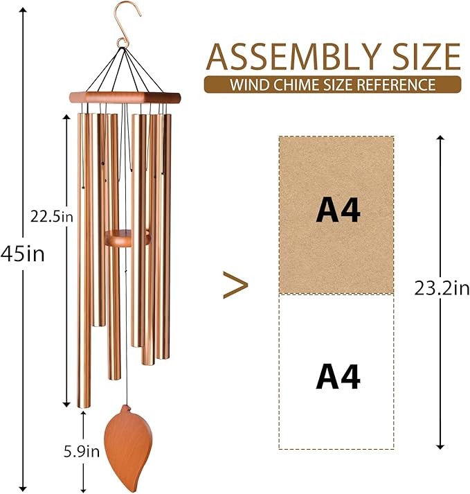 Sympathy Wind Chimes for Outside Deep Tone, Memorial Loss of a Loved, Large Wind Chimes with 6 Thicken Tubes & Hook, Outdoor Gifts Mother, Garden Decor (45IN Gold)