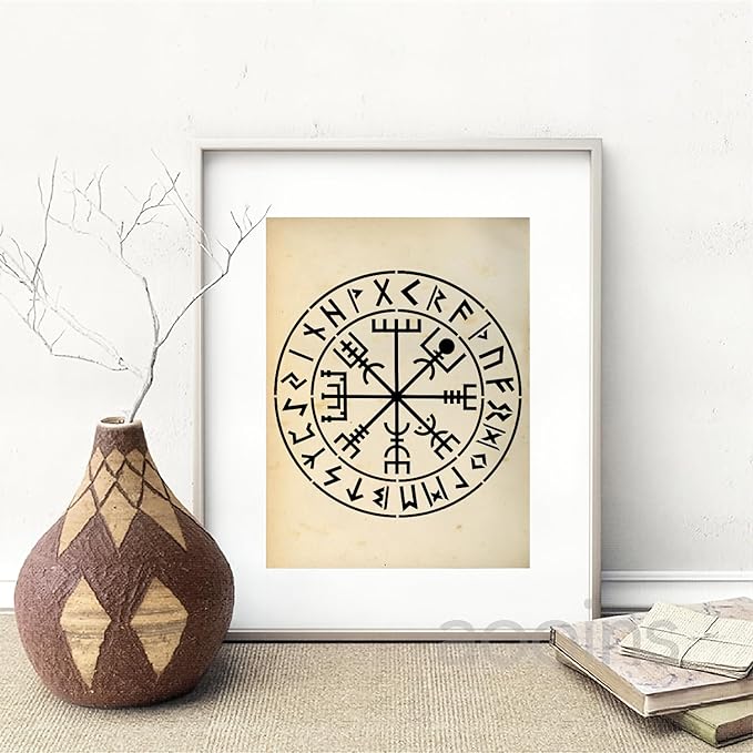9 PCS Runes Stencils for Painting on Wood Stones, Reusable Celtic Border Ancient Viking Symbol Template for Crafts Canvas Furniture Wall Floor Drawing Card Making Pattern Decorative 7.9 x 7.9 Inch