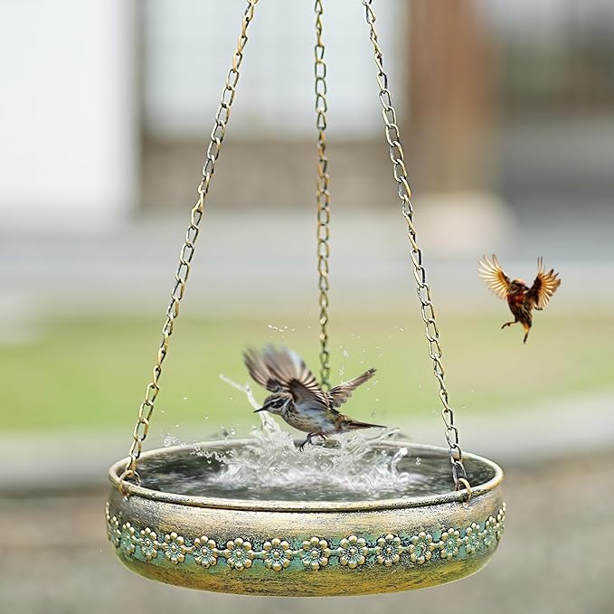Hanging Bird Baths for Outdoors, Outdoor Metal Bird Bath Hainging Birdfeeder,Back Yard,Deck,Patio Garden Decor