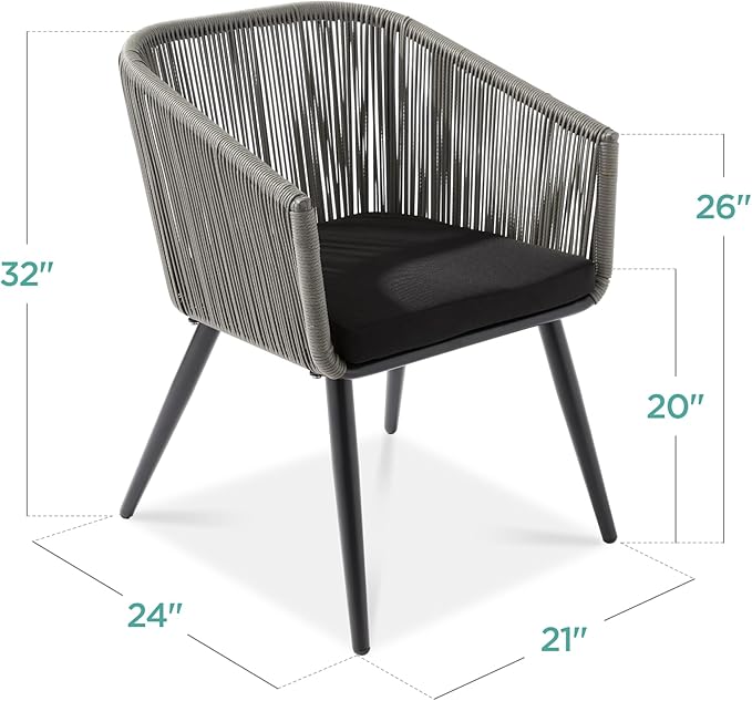Best Choice Products Set of 2 Patio Dining Chairs, Outdoor Seating for Backyard, Poolside, Balcony w/Woven Wicker Design, 250lb Weight Capacity - Gray/Black