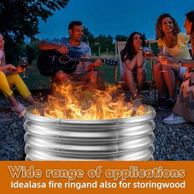 Camp Fire Ring Pit, Large Round Galvanized Steel Fire Pit, Heavy Duty Steel Fire Pit for Backyard, Camping, Bonfire (2.67x2.67x1.5 FT)