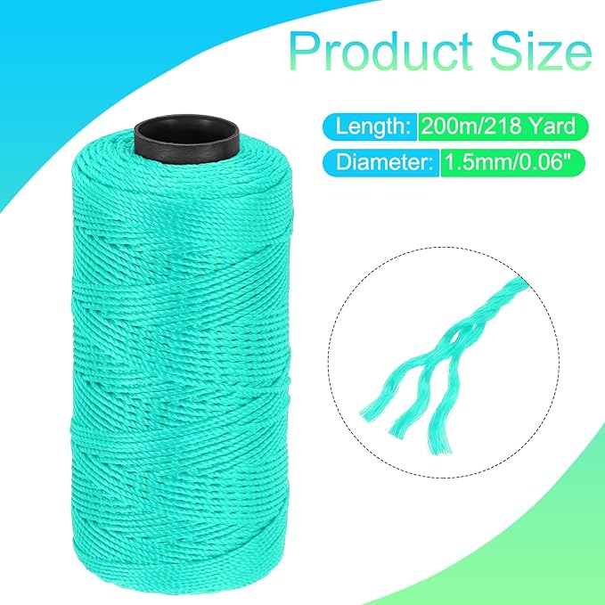 MECCANIXITY Nylon String 3 Strands Twisted Mason Line 1.5mm x 218 Yards Nylon Twine String for DIY Projects, Home Improvement, Gardening, Gift Wrapping, Christmas Party Supplies, Deep Teal