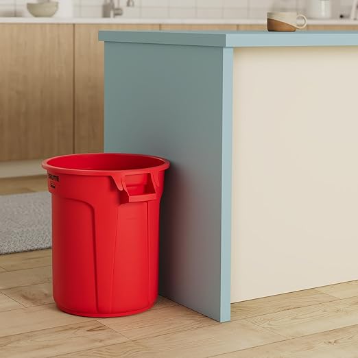 Rubbermaid Commercial Products BRUTE Heavy-Duty Round Trash/Garbage Can, 10-Gallon, Red, Outdoor Waste Container for Landscapers/Construction/Restaurants/Back of House/Offices/Warehouses, Pack of 6