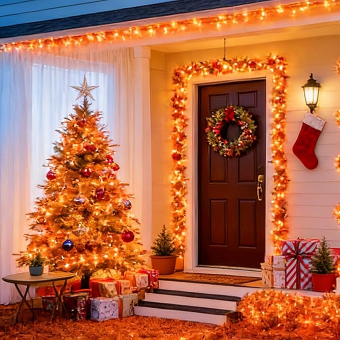 LAMPHOME Orange Thanksgiving Mini Lights, 31.9FT 150-Count Autumn Fall String Lights,Connectable 120V Plug in for Outdoor Indoor Garden Party Halloween Christmas Xmas Tree Lights Yellow Decor