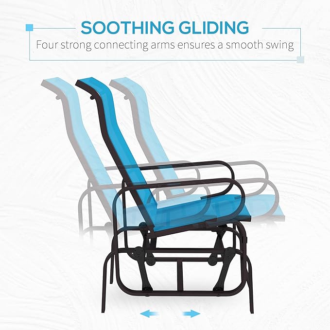 Outsunny Outdoor Glider Chair, Gliders for Outside Patio with Smooth Gliding Mechanism and Lightweight Construction for Backyard, Blue