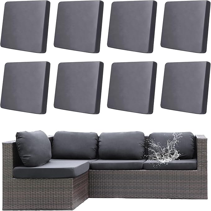 8Pcs Outdoor Cushion Covers, Patio Cushion Covers,Stretch Elastic Slipcovers, Replacement Washable & Reusable Furniture Protector for Patio Couch (Grey,Cover Only)