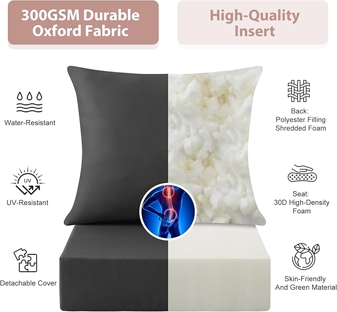 Outdoor Deep Seat Cushion Set, 24x24 Inch Water-Resistant & Fade-Resistant Outdoor Chair Cushions, Patio Furniture Cushions with Removable Cover for Patio Chair, Sofa, Dark Grey (Set of 2)