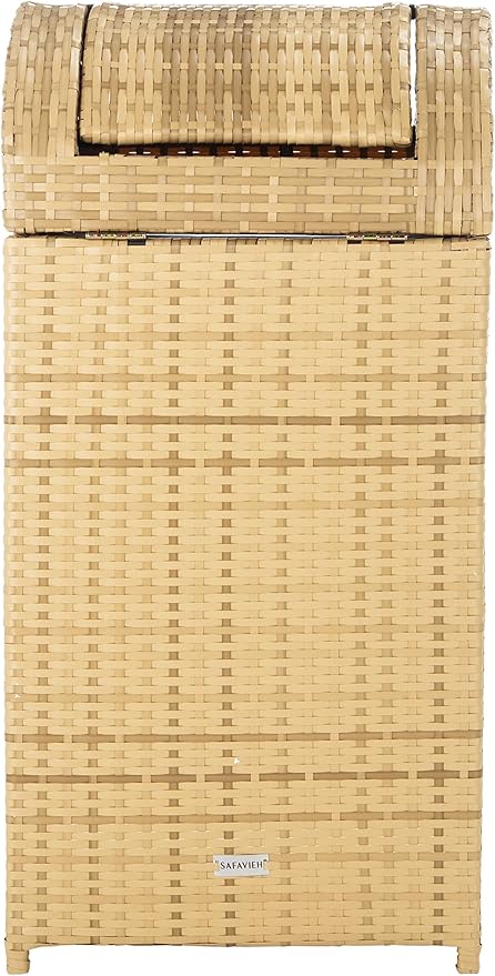 SAFAVIEH Outdoor Collection Mazeli Natural Woven Swing Top Dome Lid Trash Bin (Fully Assembled) PAT7511D