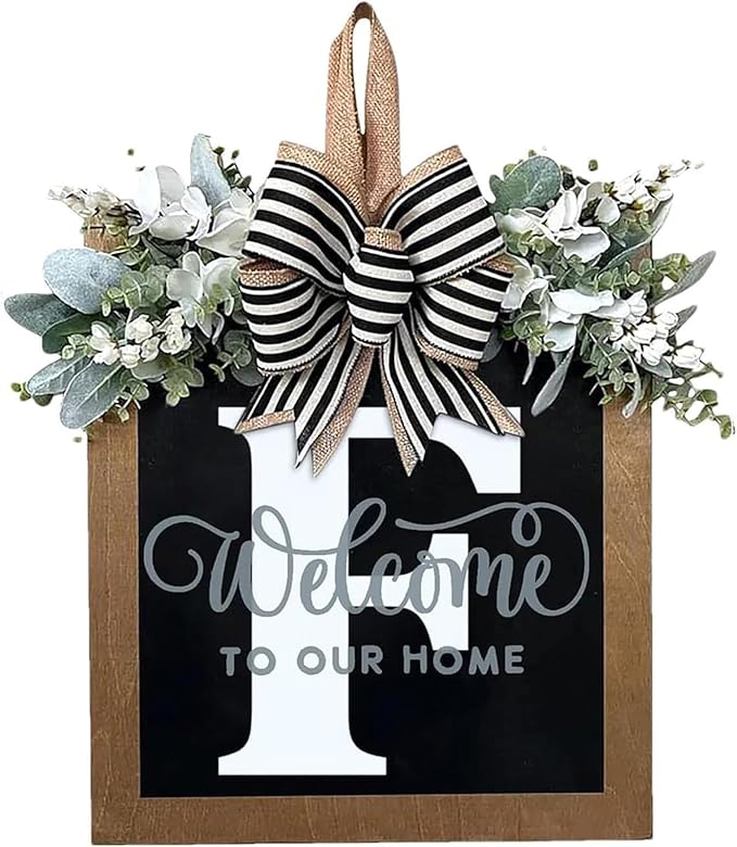Last Name Front Porch Decor,Welcome Sign Front Door Wreath,Porch Decorations Outdoor,26 Letter Wreaths Front Door Hanging,Spring Wreaths for Front Door,Front Door Wreaths for All Seasons Monogram (F)