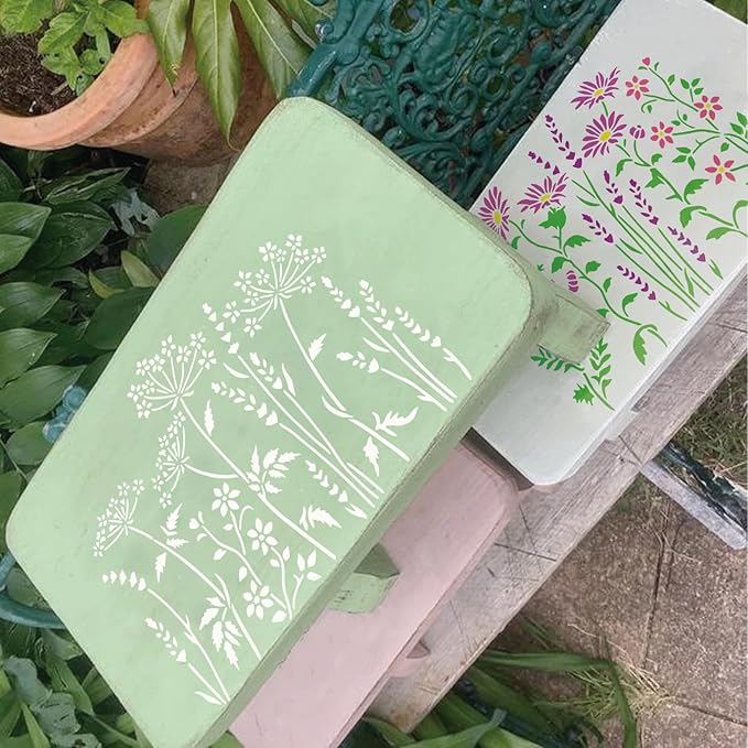 Large Flower Stencils for Painting on Wall, Wildflower Stencils for Crafts Reusable Spring Plant Floral Stencil Templates for Garden Walls Fence Floor Furniture Shirts Canvas (flower6)