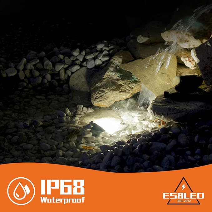 Underwater LED Pond Lights - 9W 5700K Bright White LED Pond Light Works at 12V AC/DC Low Voltage - STAINLESS STEEL IP68 Submersible for Fountains, Ponds, Waterfalls and Landscape Lighting Purposes