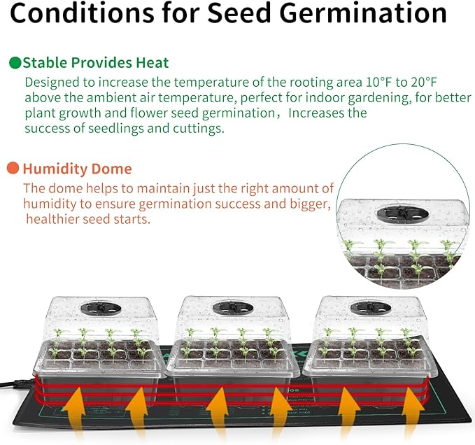 Seed Germination Kit with Heat Mat and Light Humidity Domes, 60 Cell Starter Trays Germination Station Cloning Kit
