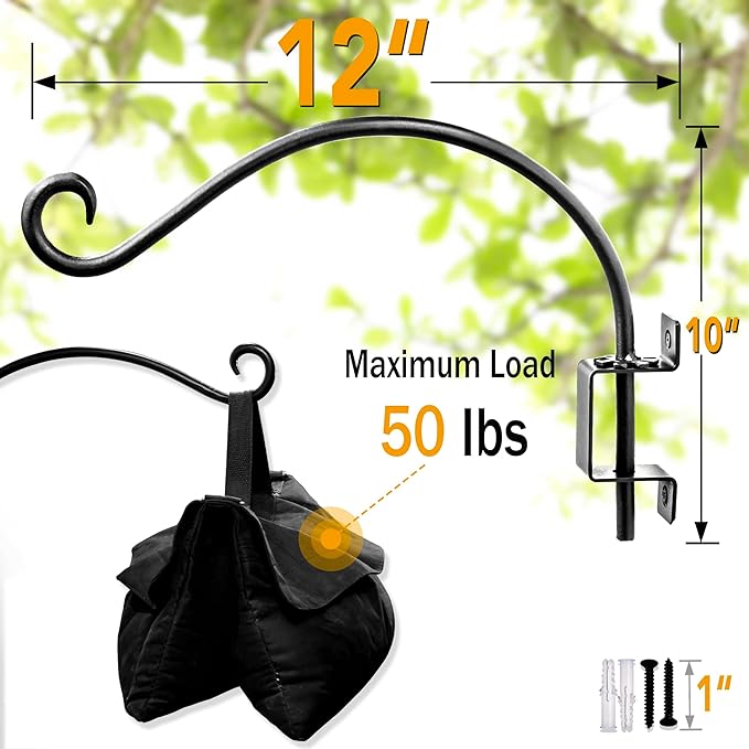 AJART Bird Feeder Hangers Outdoor: 12-Inch Swivel Hanging Plant Bracket for Wall Mount - Swivel Plant Hook for Flower Basket