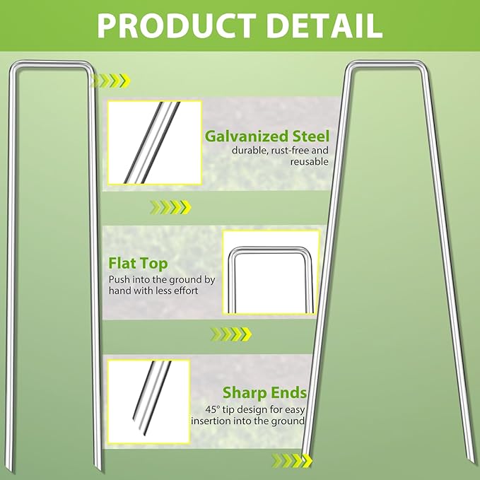 Landscape Staples 8 Inch, 100 Pack U-Shaped Galvanized Garden Stakes, 8 Gauge Heavy Duty Ground Stakes for Outdoor Decorations, Fixed Irigation Tubing, Fence,Weed Barrier Fabric