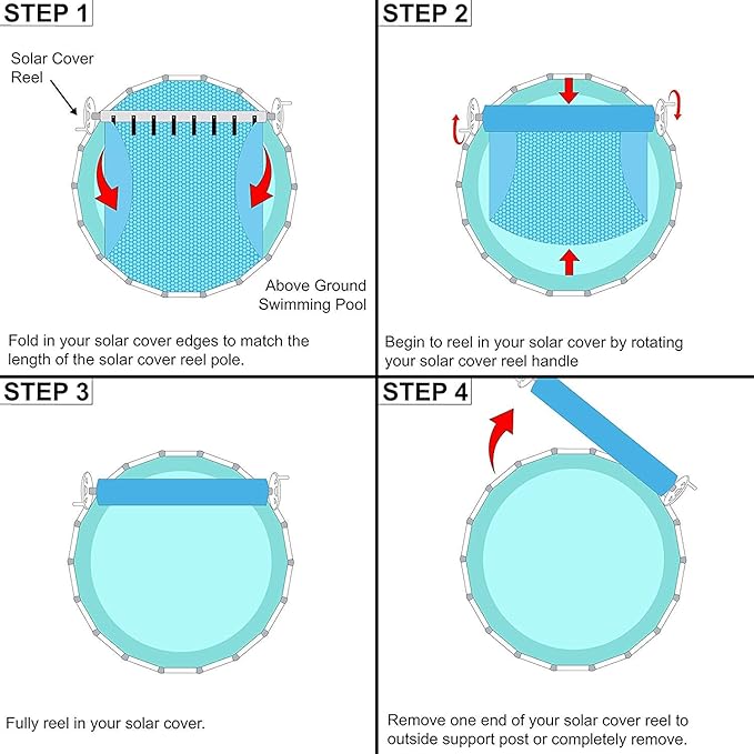 Sun2Solar Solar Cover Reel System for Round or Oval Above-Ground Swimming Pools | Fits Pools up to 24 ft Wide Without Decking | Easy One-Person Crank Operation