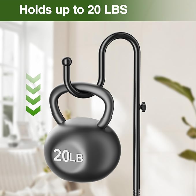 74" Shepherds Hook Stand: Hanging Wind Chimes, Bird Feeders, Plants, Lanterns and Wreath, Adjustable Free Standing Pole Holder with Heavy Duty Base for Indoor & Outdoor, Holds Up to 20 LBS
