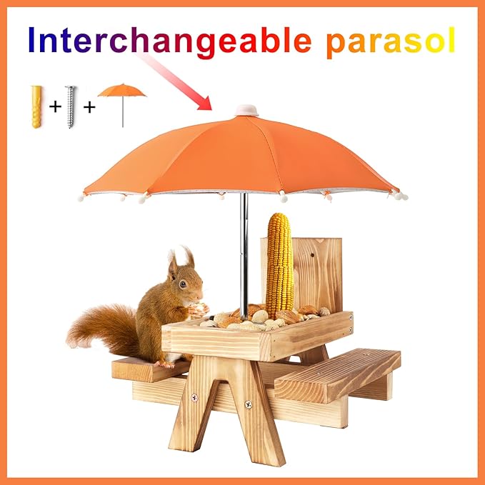 Squirrel Picnic Table Feeder Replacement Mini Umbrella for Outside (Orange)