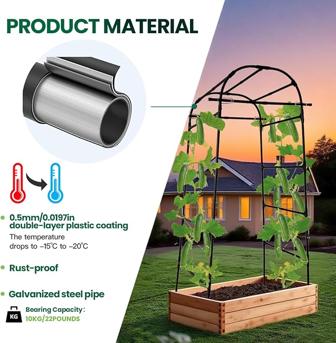 Garden Arch Trellis, 80'' Tall Walk-Through Plant Support for Climbing Vines Flowers Vegetables Grapes and Tomatoes Sturdy Outdoor Metal Arbor for Raised Beds