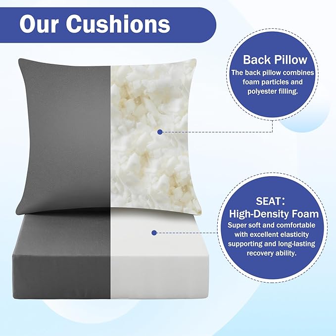 Outdoor Seat Cushion Set, Waterproof & Fade Resistant Patio Chair Cushions, Outdoors Cushion for Patio Furniture, 24 x 24 x 5.75 Inch, Outdoor Couch Cushions with Handle and Ties, Dark Grey