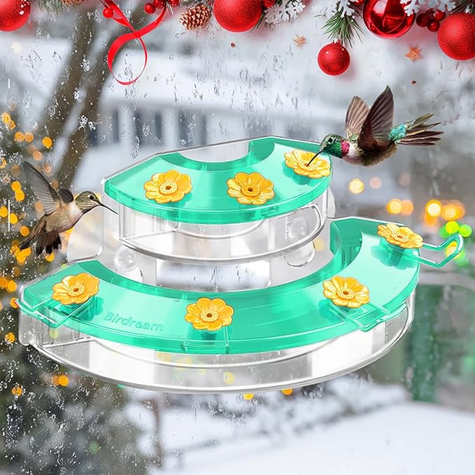 Birdream Window Hummingbird Feeders for Outdoors, with Strong Suction Cups & 7 Feeding Ports, Easy to Use and Maintain, Gift for Bird Lover, Plastic Bird Feeder, 1 Pack, 10oz - Green