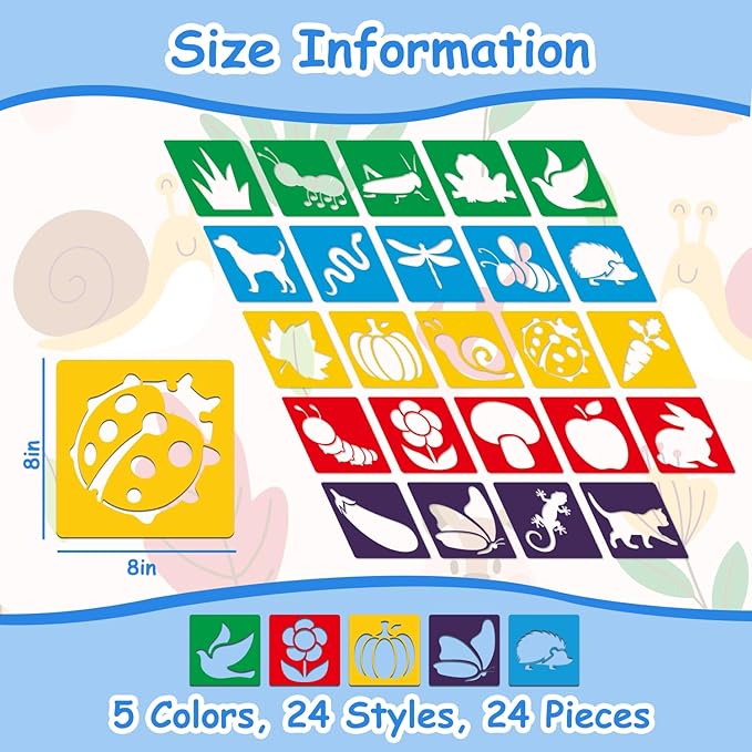 24 Pcs Stencils Garden Themed Sidewalk Chalk Stencils Outdoor Stencil for Painting Kids Simple Cute Template 8 Inches