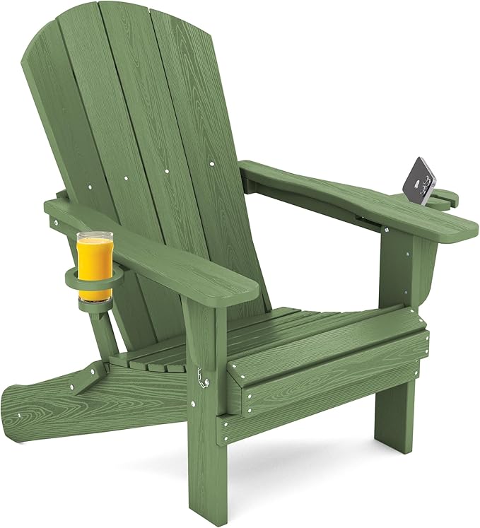 SERWALL Adirondack Chair with Cup Holders - Composite Adirondack Chairs HDPE Outdoor Chairs All Weather Use- Avocado