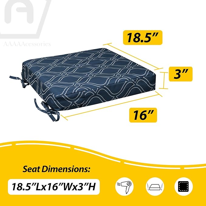 AAAAAcessories Outdoor Seat Cushions for Chairs, Waterproof, Fade-Resistant, 18.5" x 16" x 3", Patio Furniture Replacement Cushions, Set of 2, Slate Blue Vine Trellis