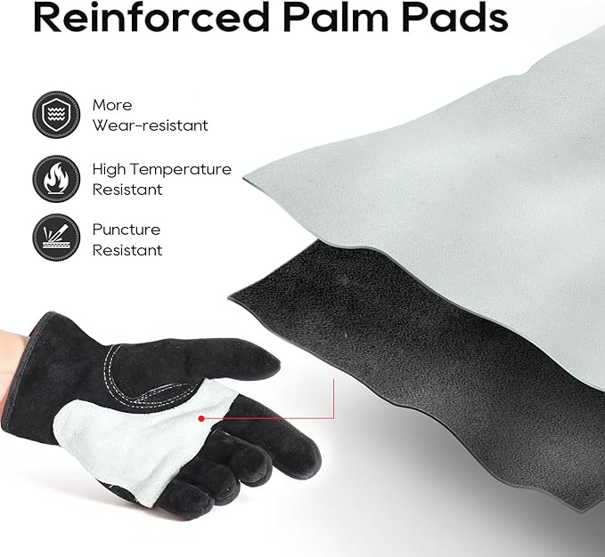 TOPDC 2 Pairs Leather Work Gloves for Men or Women, Cowhide Leather Gloves for Gardening, Tig/Mig Welding, Chainsaw, Farm, Ranch, Reinforced Palm, Adjustable Cuff, Cotton Lining, Firm Grip & Durable
