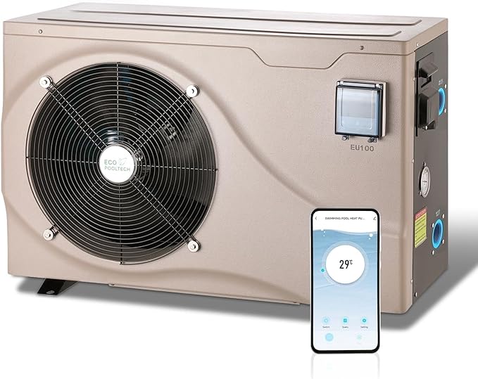 10000gallons Inverter Pool Heaters for Above Ground and Inground Pools, Max 38864BTU Electric Swimming Pool Heat Pumps for 8/15/20 ft Pool, 208V~230V/60Hz, Heating and Cooling Pool Heater