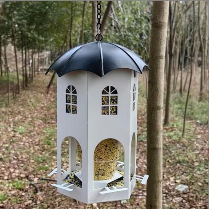 Metal Bird Feeder for Outdoor Hanging, Wild Bird Feeders with Circular Perch, Squirrel Proof Bird Feeder,Easy to Clean & Refill,Outdoor Birds Feeder for Small Birds