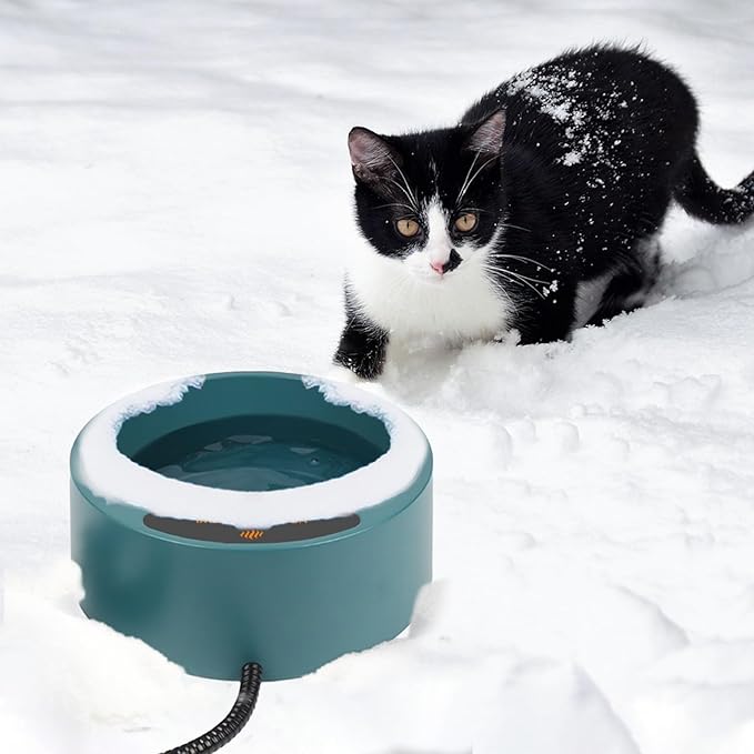 Enjoying Heated Pet Bowl for Cat Outdoor, 2.2 L, Ice Free, Heated Water Bowl for Dogs Chickens Rabbits Birds, Intellectual Temperature Control Thermal Bowl, Green