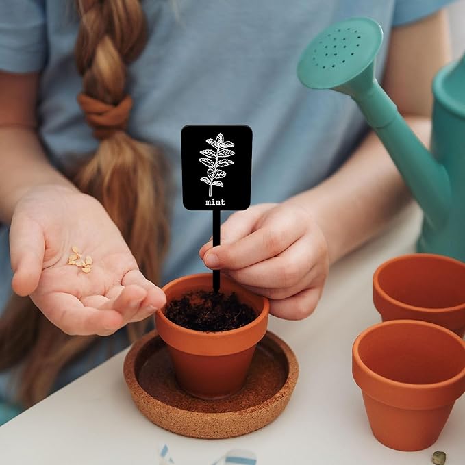 Whaline 24Pcs Acrylic Plant Label Signs 12 Styles Garden Herb Markers Plant Stake Tags Black Waterproof Tags with Herb Names for Nursery Indoor Outdoor Garden Decoration