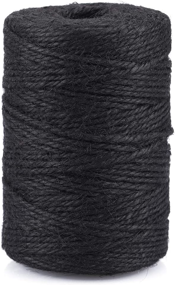 JijAcraft Jute Twine String 328 Feet, 2mm Black Natural Hemp for Gift Wrapping, 3-Ply Colored DIY Halloween Christmas Handmade Arts, Climbing Plant Garden Craft, Gift Decoration